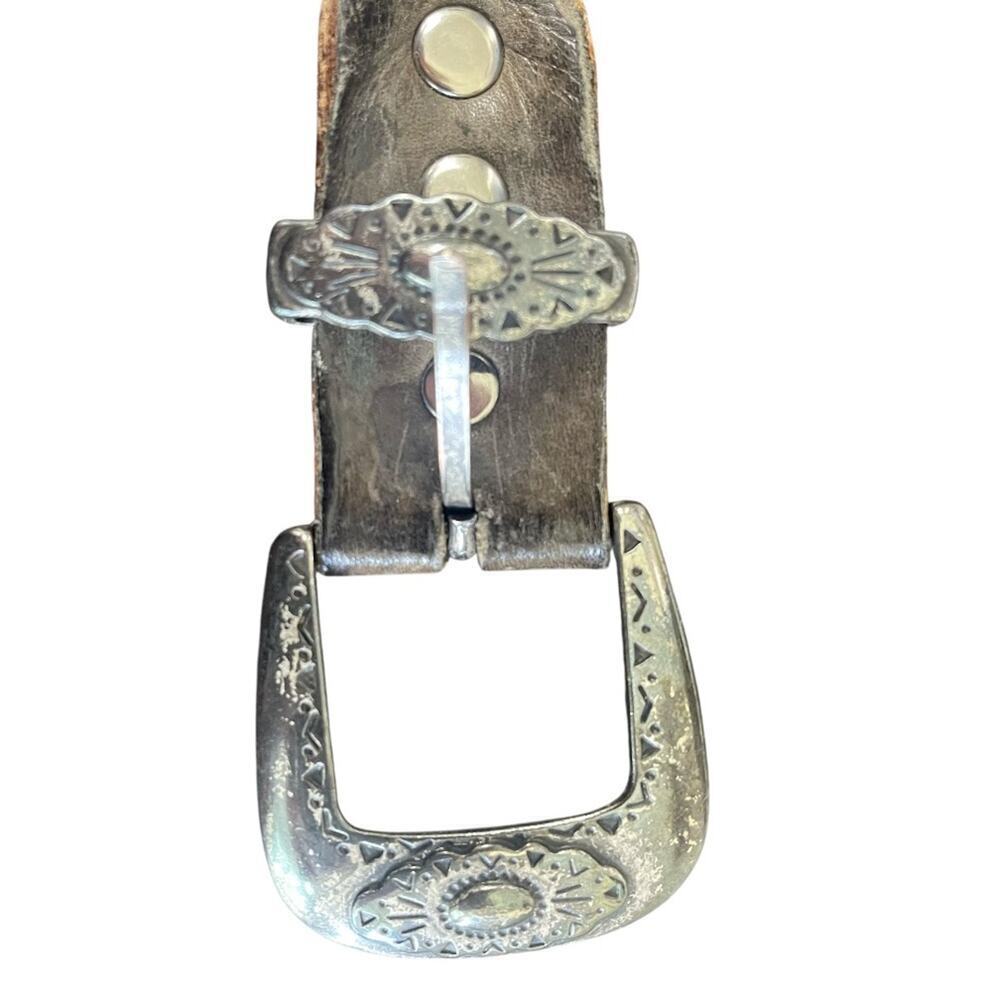 Vintage Black Leather & Silver Belt, Southwest, Boho, Western, Cowgirl, Festival